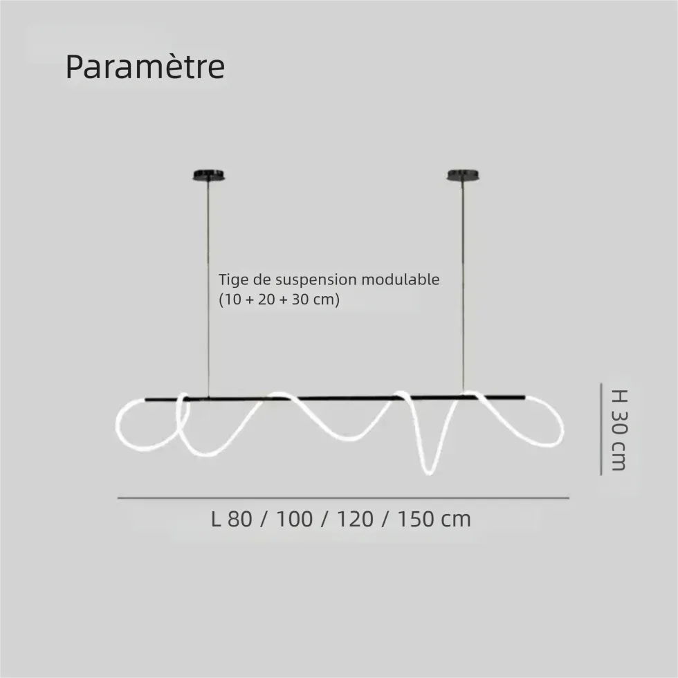 Suspension LED Nordique Forme Note Musicale Longue pour Salle à Manger