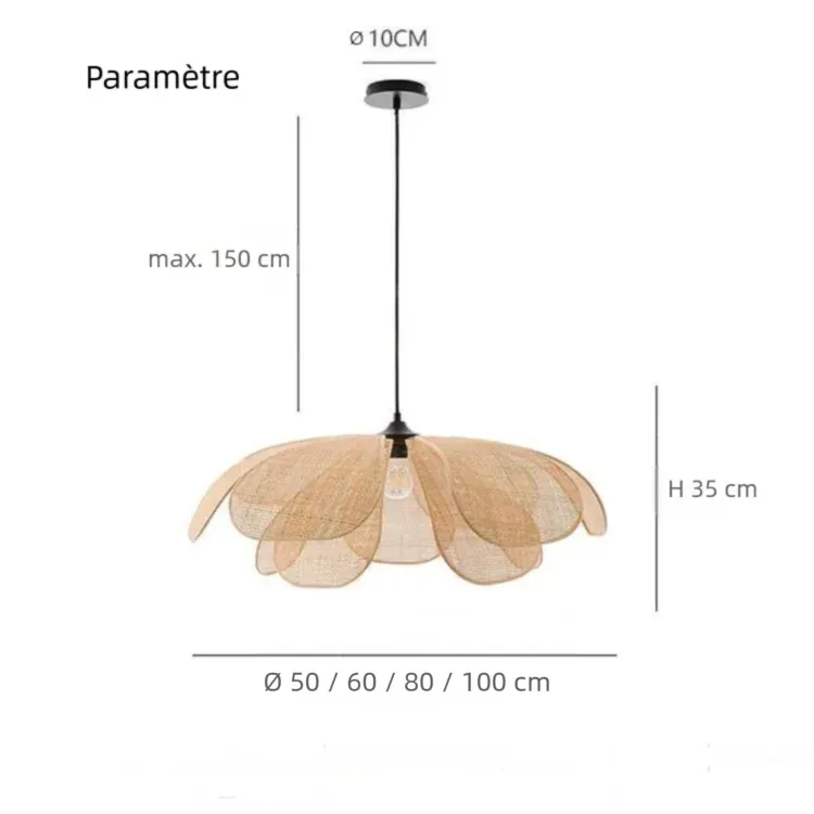 Suspension Fleur En Rotin Style Japonais Vintage avec Blanc Chaud