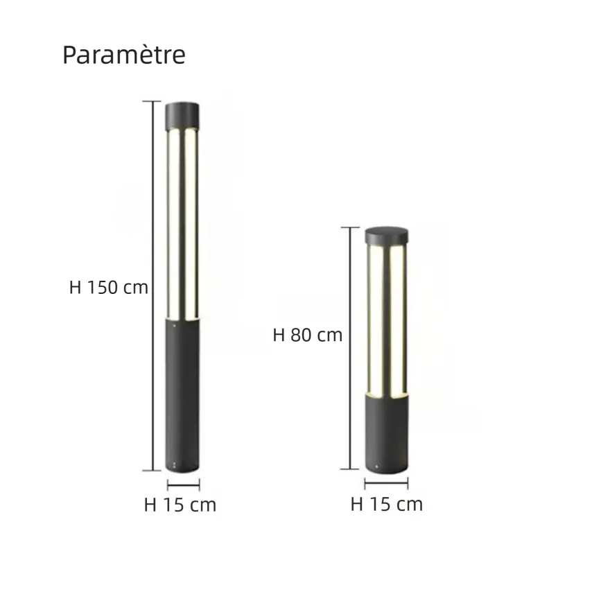 Borne Lumineuse LED d’Extérieur IP65 Design Moderne en Métal Noir pour Jardin
