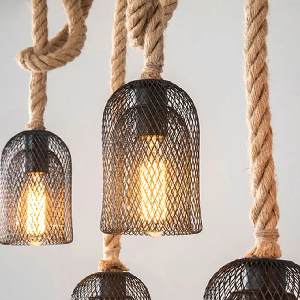 Multi-Bulb Rope Linear Industrial Pendant Light