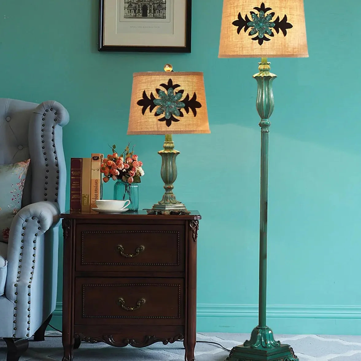 Lampadaire de style country vert vert