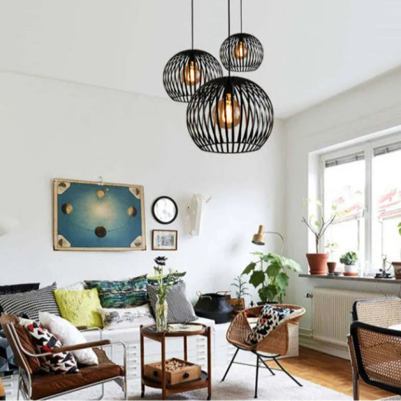 Black Iron Woven Sphere Pendant Light