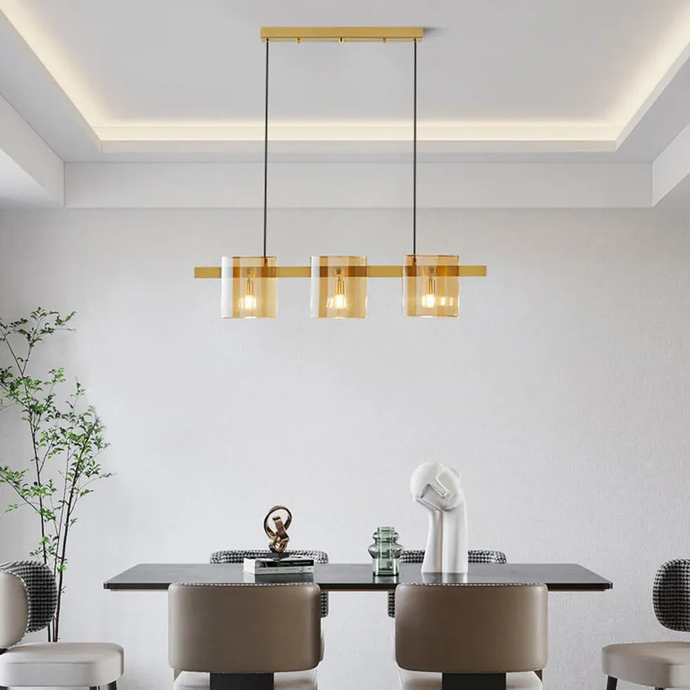 Rectangular Glass Dining Room Brass Pendant Light