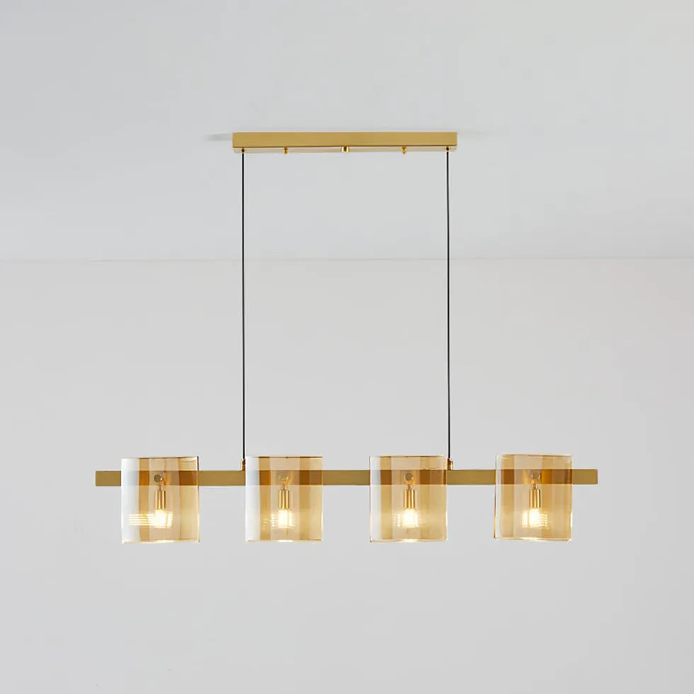 Rectangular Glass Dining Room Brass Pendant Light