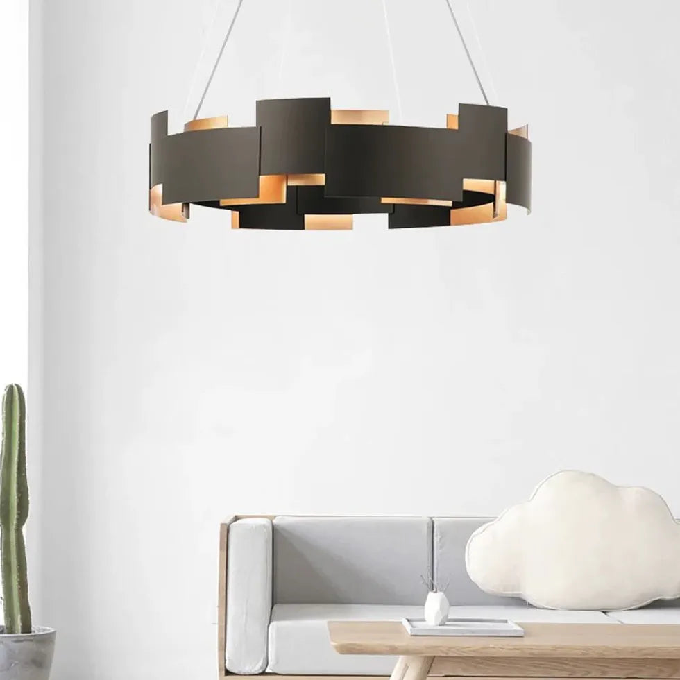 Black and Gold Geometric Ring Pendant Lamp