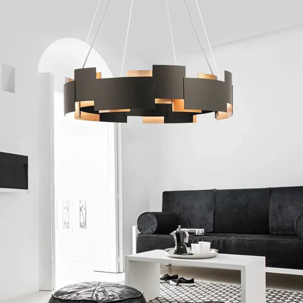 Black and Gold Geometric Ring Pendant Lamp