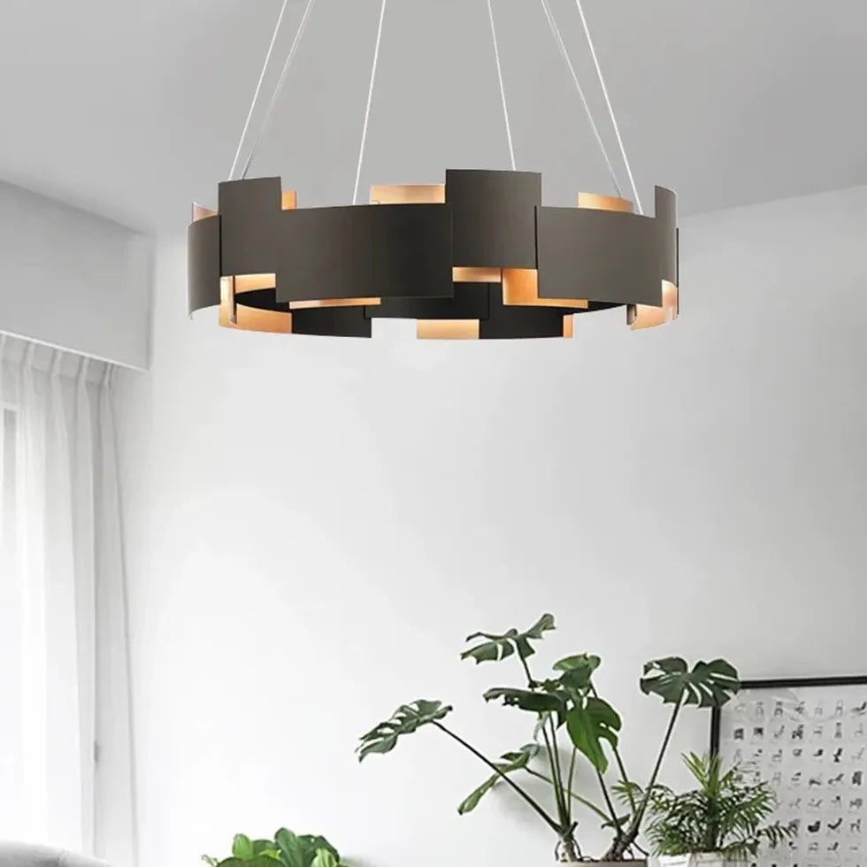 Black and Gold Geometric Ring Pendant Lamp