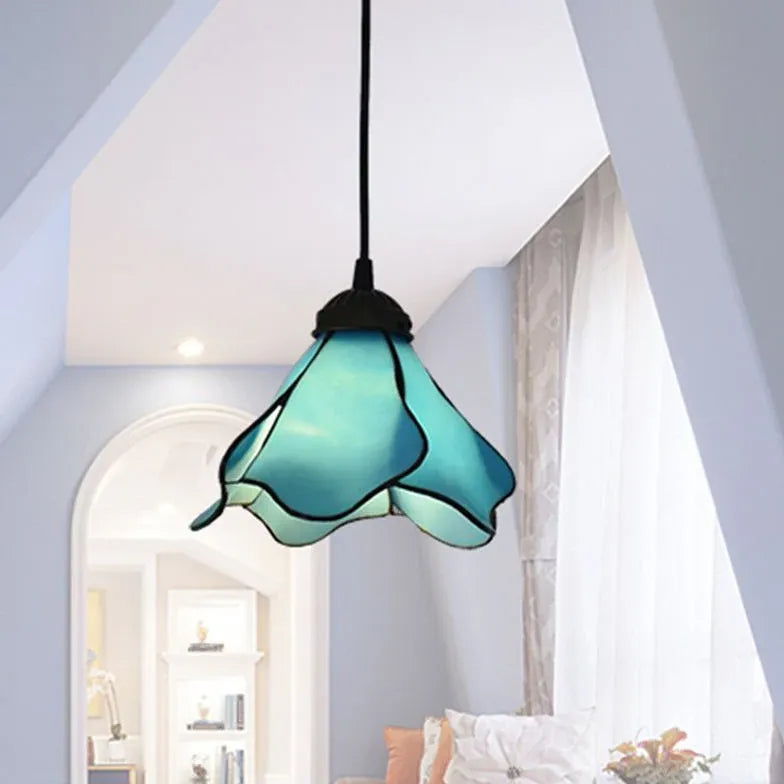 Multi-Head Blue Gradient Glass Petal Pendant Light