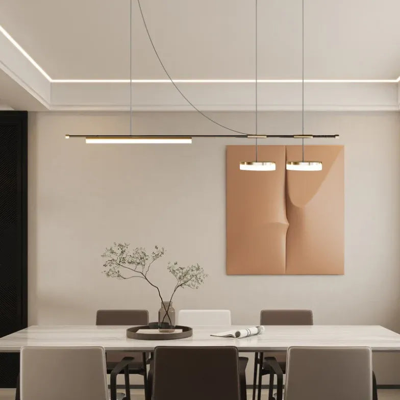 Linear Black Gold LED Dining Room Pendant Light