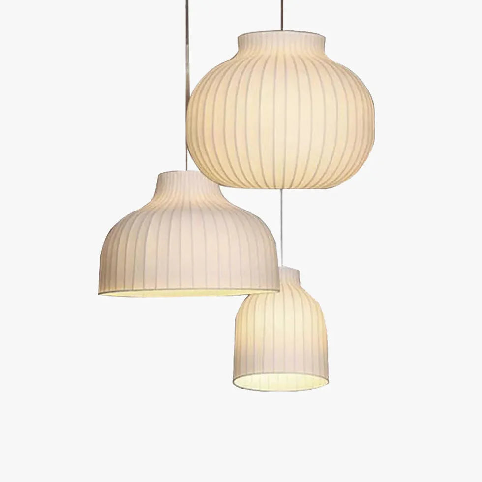 White Translucent Pendant Light with Curved Pleats