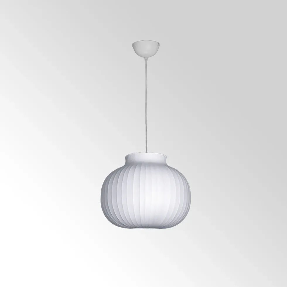 White Translucent Pendant Light with Curved Pleats