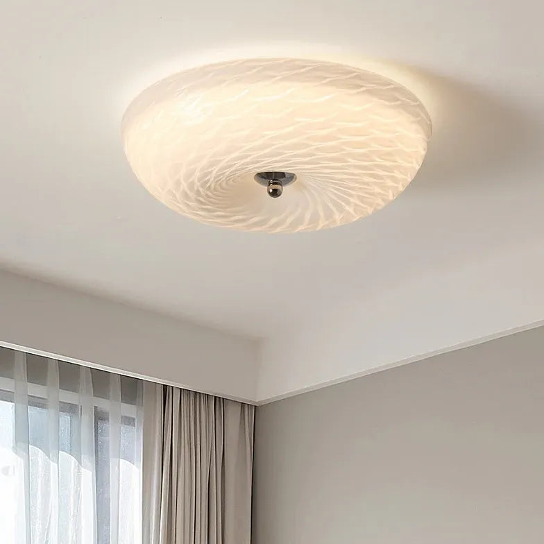 Round Glass for Bedroom White Ceiling Light