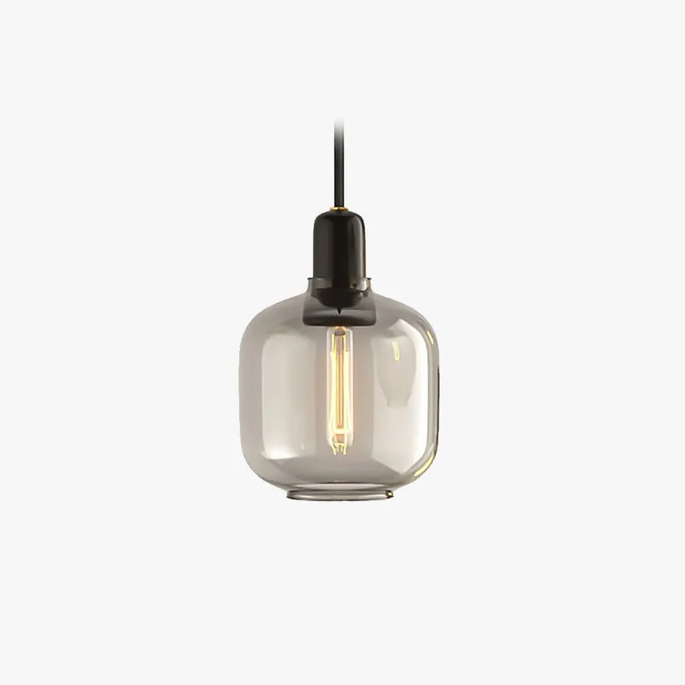 Pendant cylindrique en verre transparent gris fumé