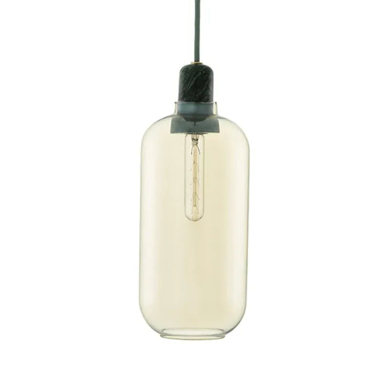 Pendant cylindrique en verre transparent gris fumé