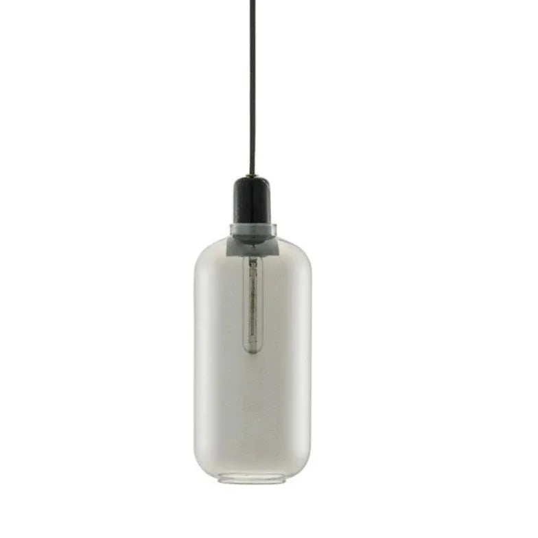 Pendant cylindrique en verre transparent gris fumé