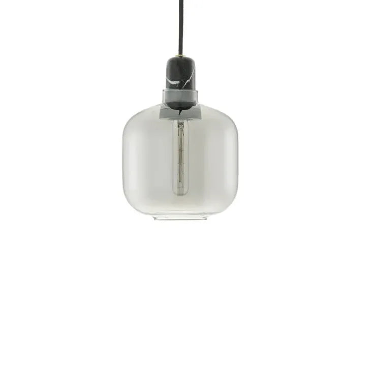 Pendant cylindrique en verre transparent gris fumé