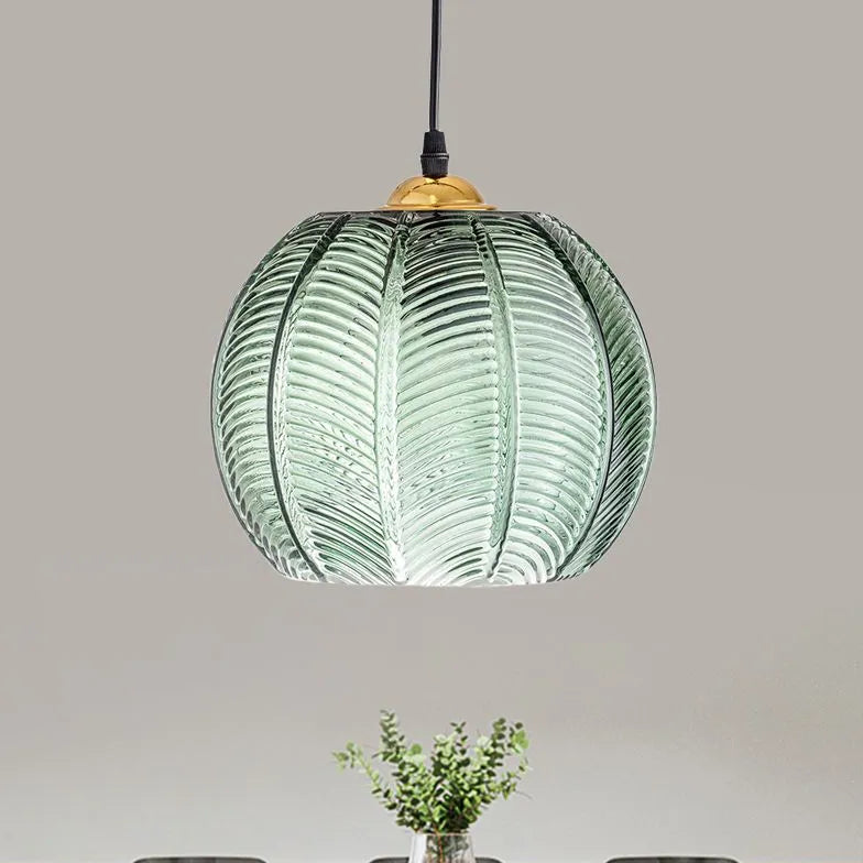 Engraved Pattern Green Glass Vintage Pendant Light