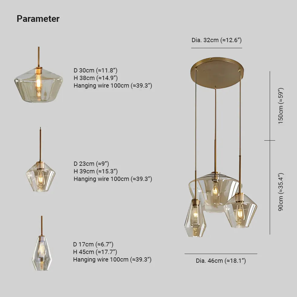 Suspension en verre transparent polygonale industrielle