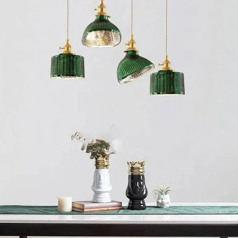 Lustre Design Rond Verre Vert Vintage - Clowas.fr