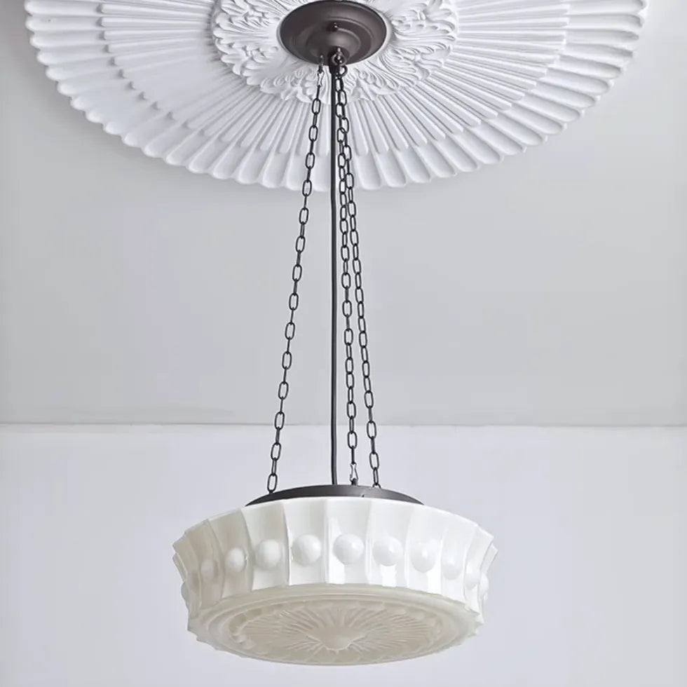 Milky White Round Vintage Glass Pendant Light