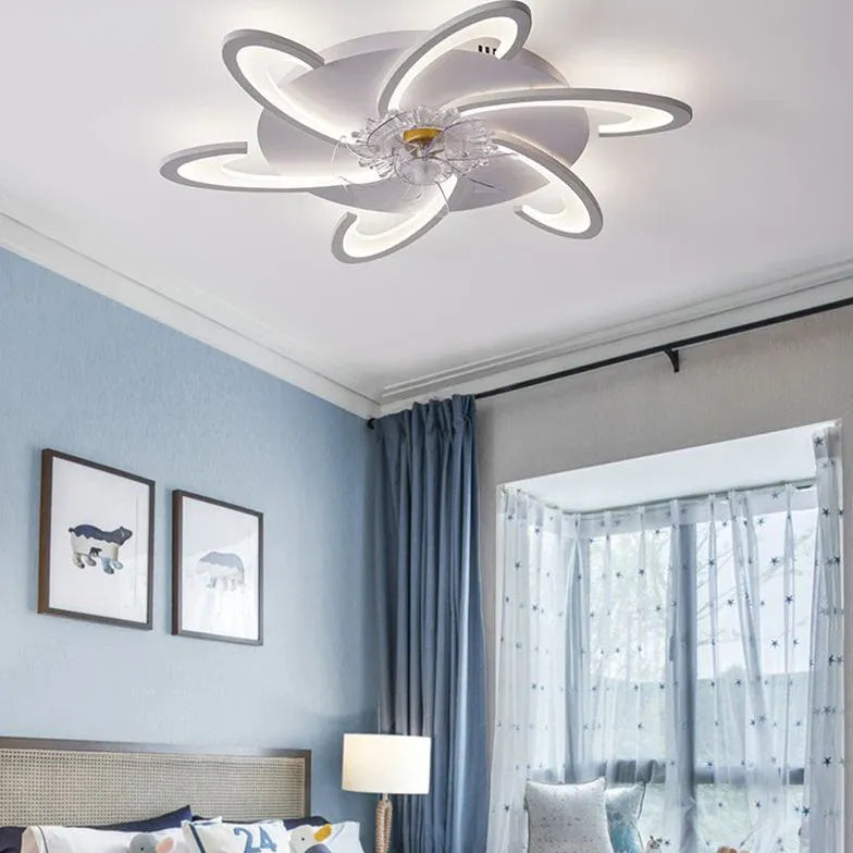 Ventilateur plafonnier LED fleur blanche pour chambre