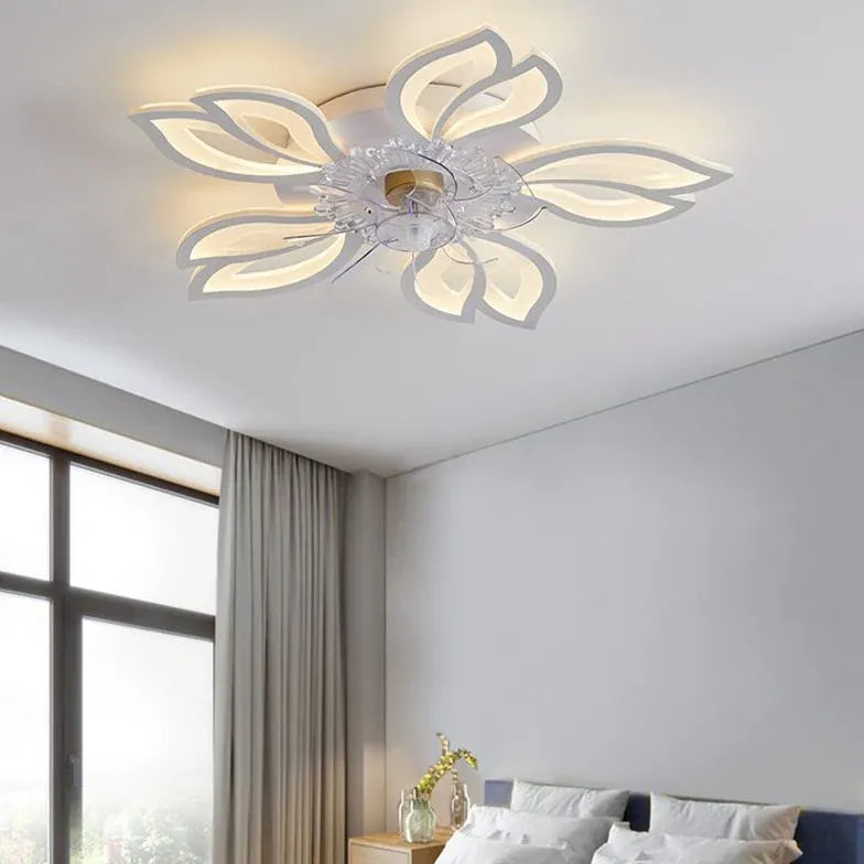 Ventilateur plafonnier LED fleur blanche pour chambre