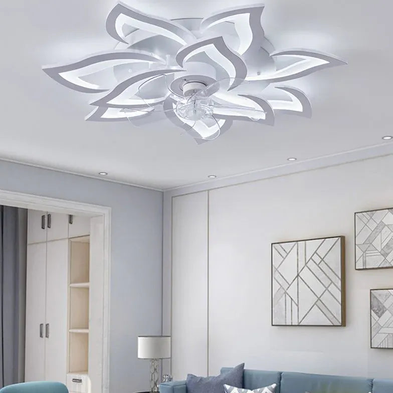 Ventilateur plafonnier LED fleur blanche pour chambre