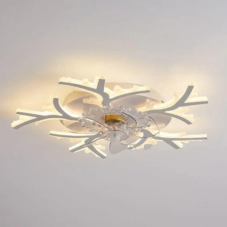 Ventilateur plafonnier LED fleur blanche pour chambre