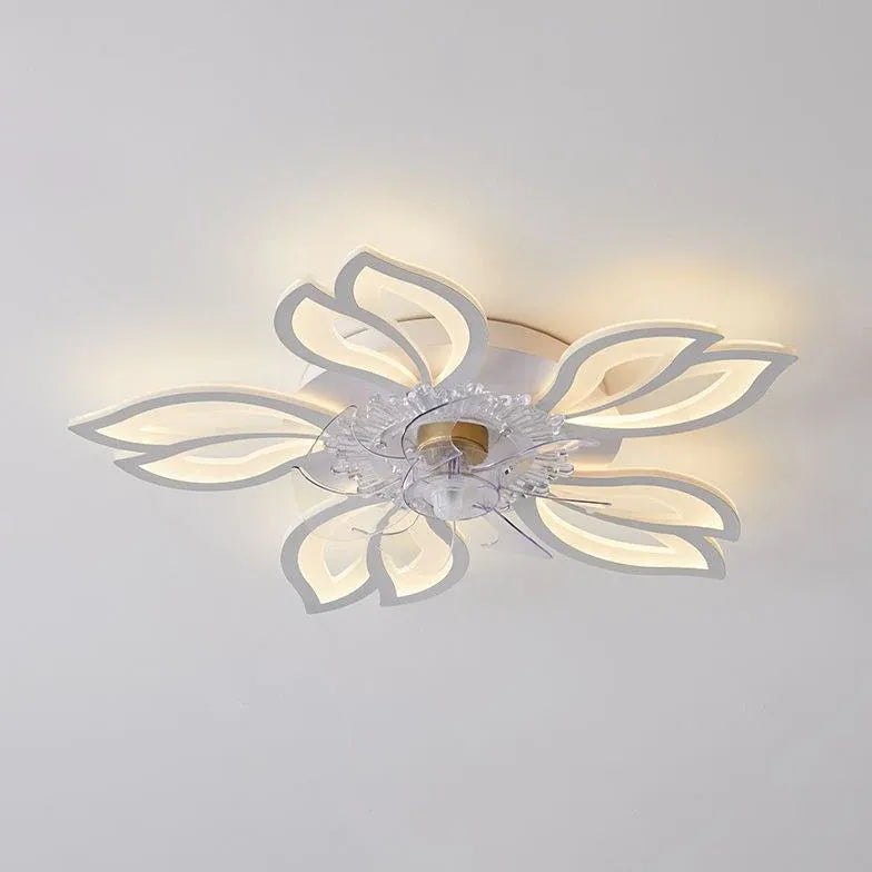 Ventilateur plafonnier LED fleur blanche pour chambre