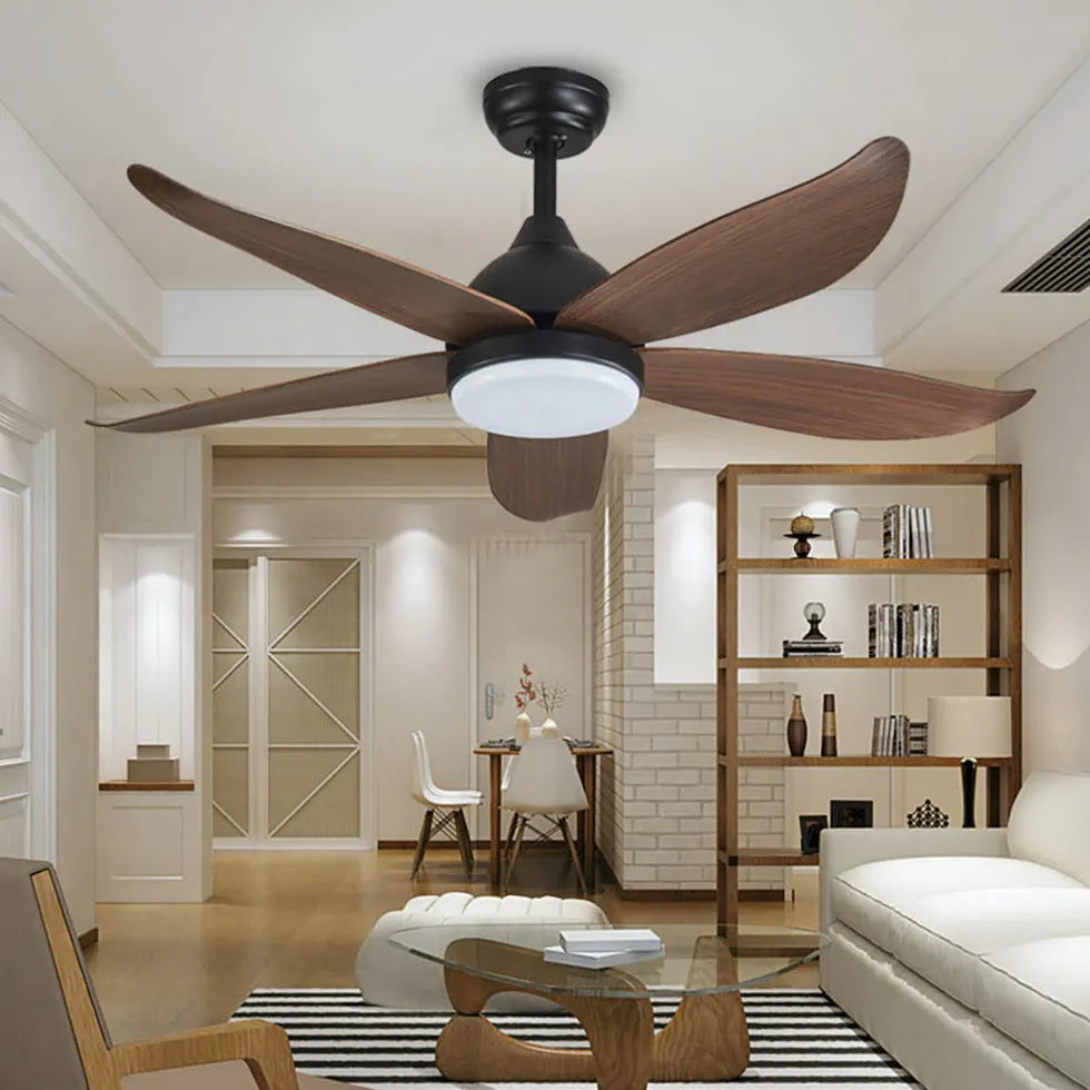 Lumière du ventilateur LED du salon noir en bois