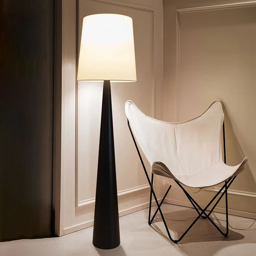 Black Cone-Shaped White Cylindrical Floor Lamp