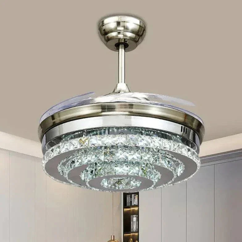 Plafonnier À Ventilateur En Cristal Led En Acier Moderne - Clowas.fr
