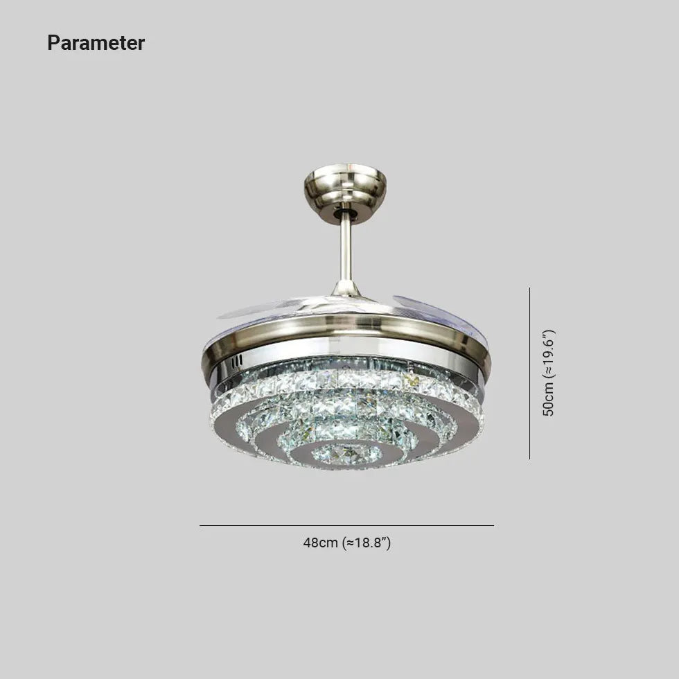 Plafonnier à ventilateur en cristal LED en acier moderne