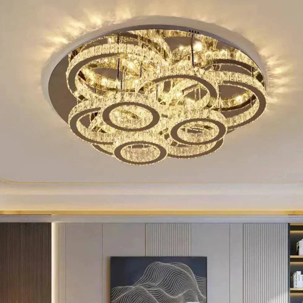 Plafonnier En Cristal Multi-Cercles Irréguliers Pour Salon - Clowas.fr