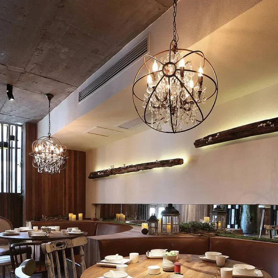 Lustre Suspendu Rond En Cristal Vintage En Fer Forgé - Clowas.fr