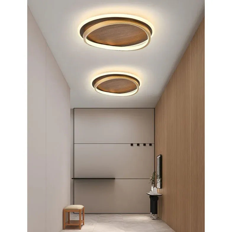 Wooden Ring Bedroom Gold Flush Ceiling Lights