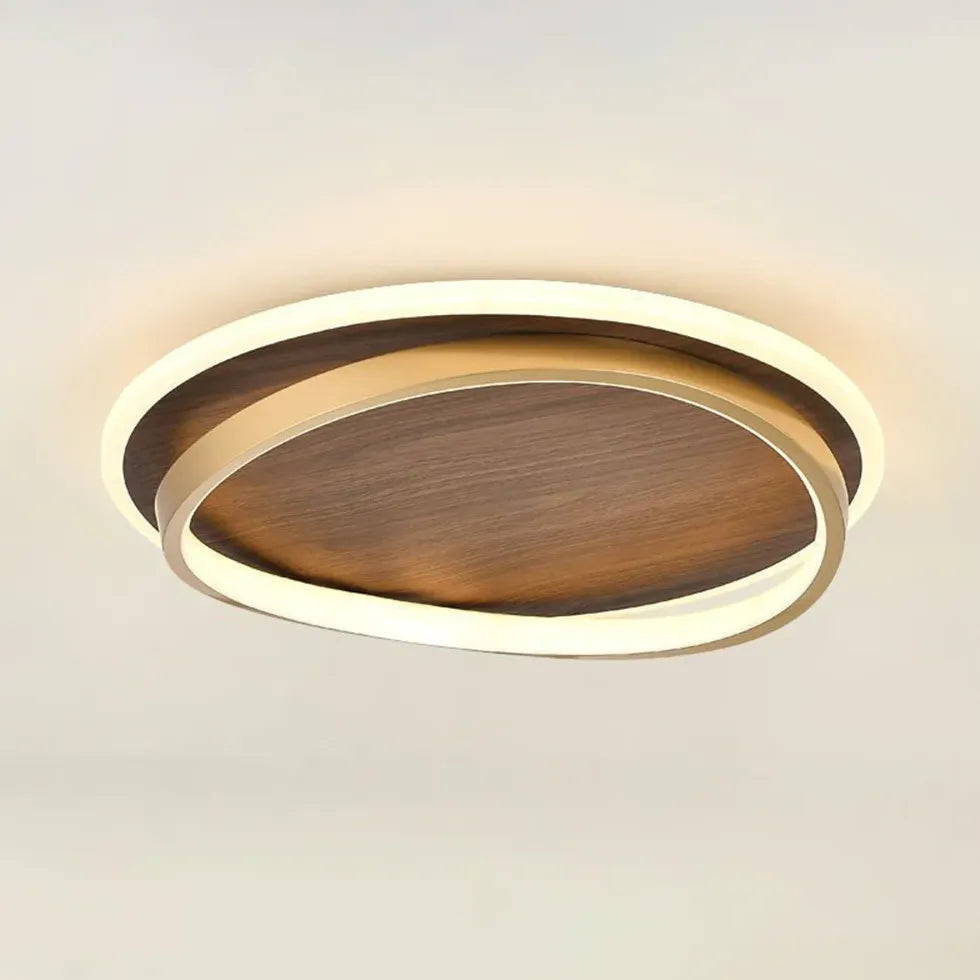 Wooden Ring Bedroom Gold Flush Ceiling Lights