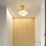 Wooden & White Glass Corridor Ceiling Light