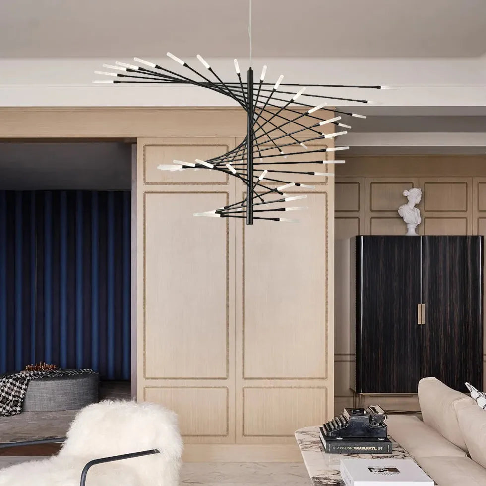 Extended Branch Structure Black Modern LED Chandelier