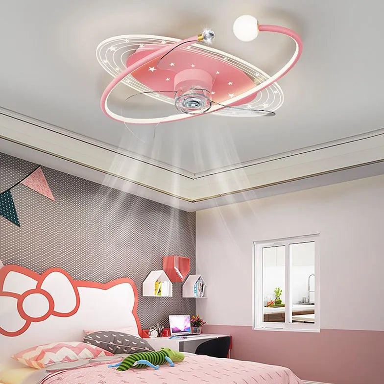 Blue Starry Sky Bedroom Ceiling Fan With Light