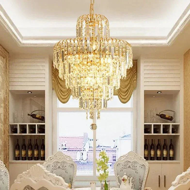 Lustre Salon Doré Traditionnel Cristal Européen - Clowas.fr