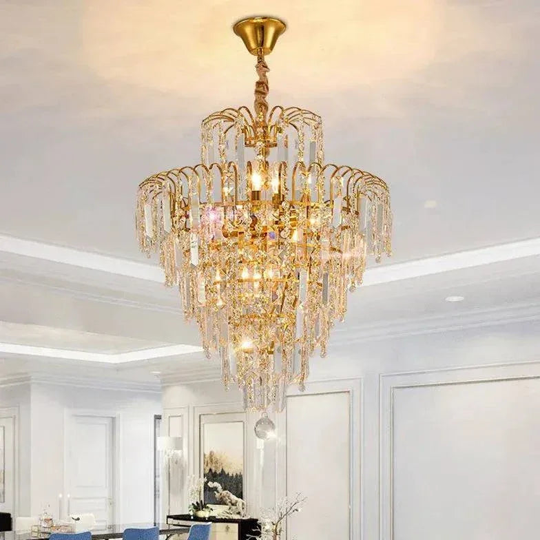 Lustre Salon Doré Traditionnel Cristal Européen - Clowas.fr