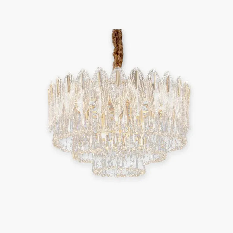 Crystal Leaf Adorned Golden Modern Chandelier