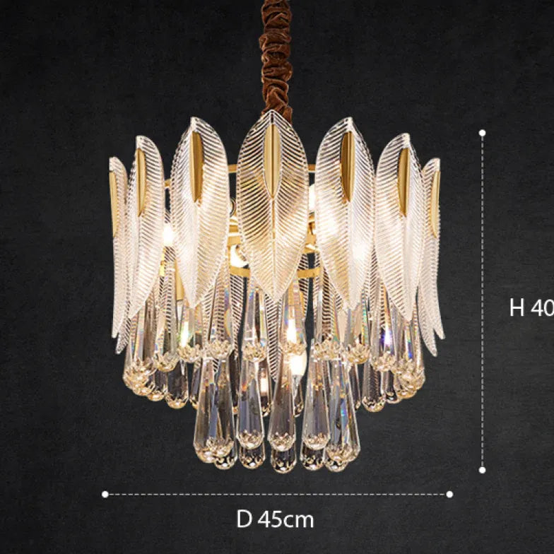 Multi-Layered Crystal Gold Branch Chandelier