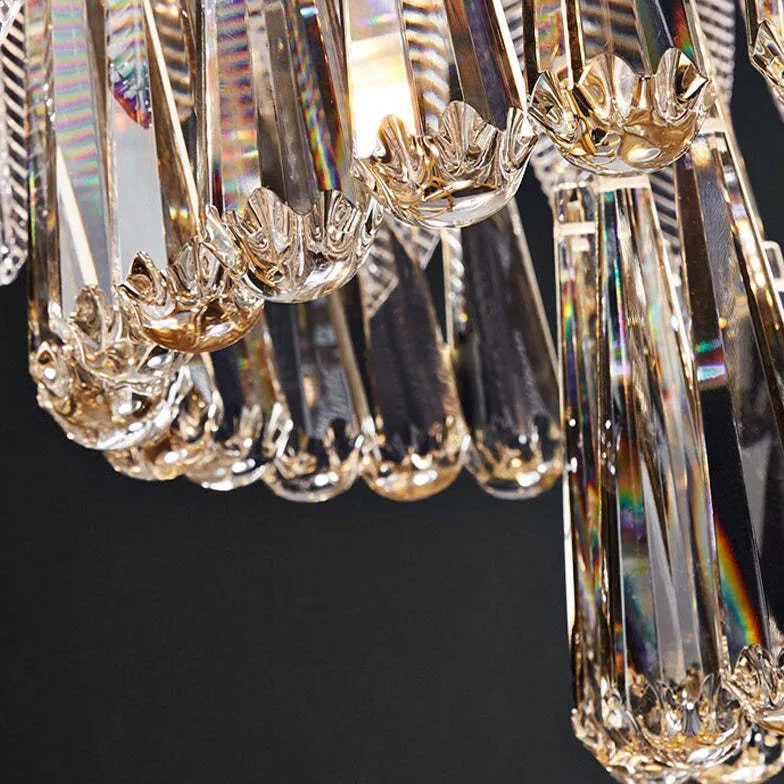 Crystal Leaf Adorned Golden Modern Chandelier