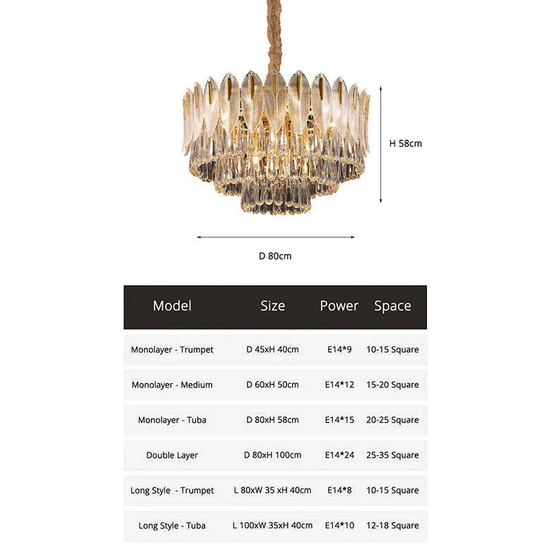 Crystal Leaf Adorned Golden Modern Chandelier