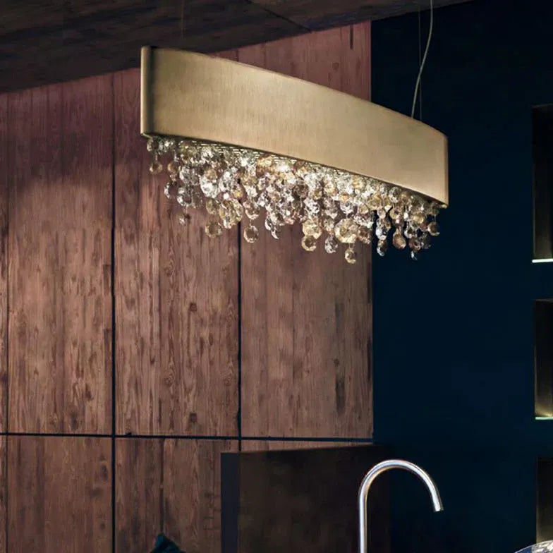 Long Strip Crystal Kitchen Pendant Light