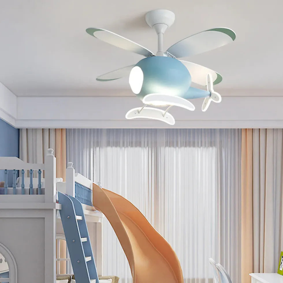 Blue Helicopter Modern Ceiling Fan With Light