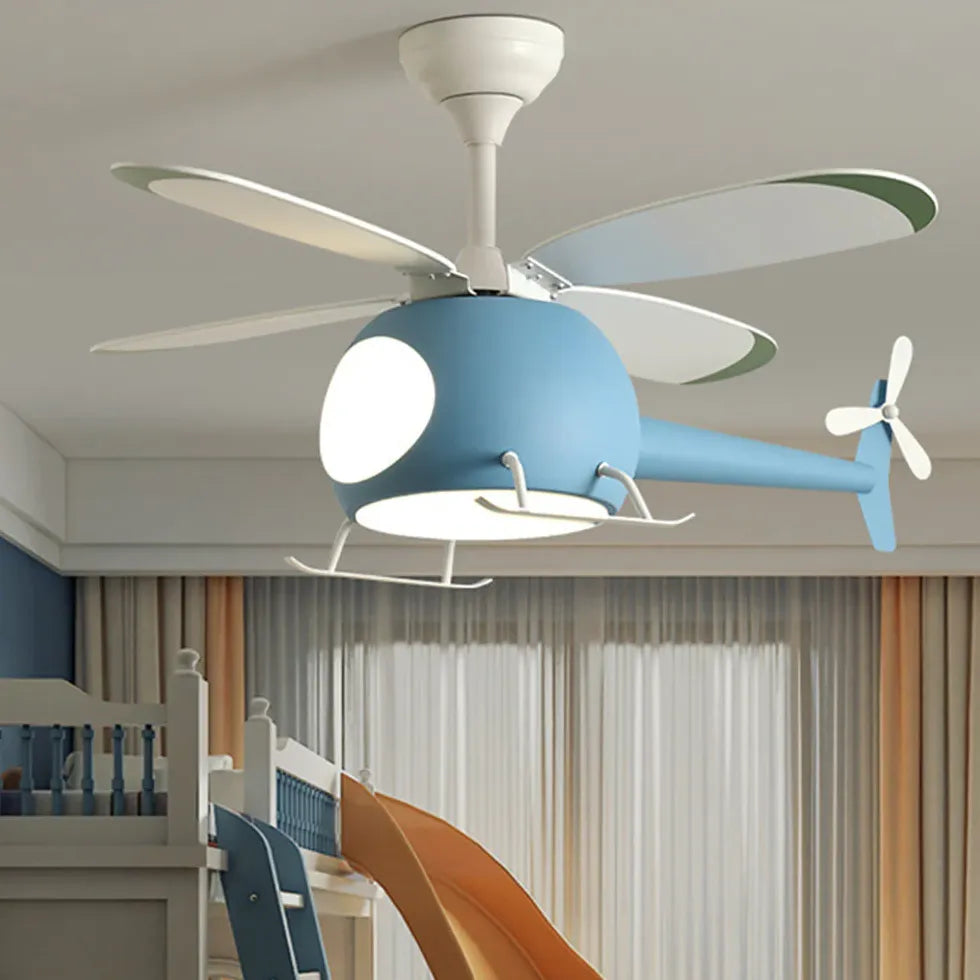 Blue Helicopter Modern Ceiling Fan With Light