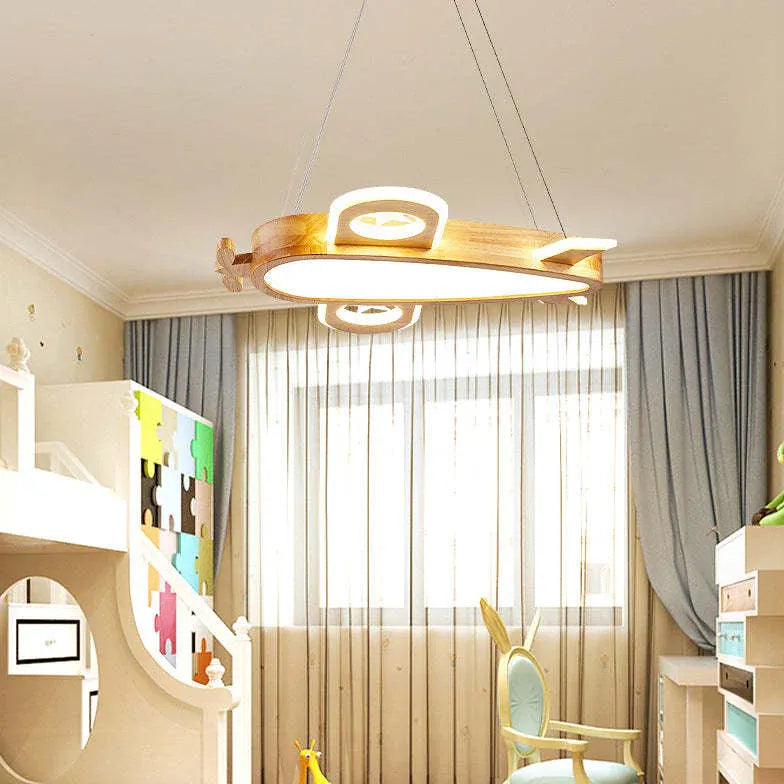 Hanging Aircraft Bedroom Wooden Pendant Light